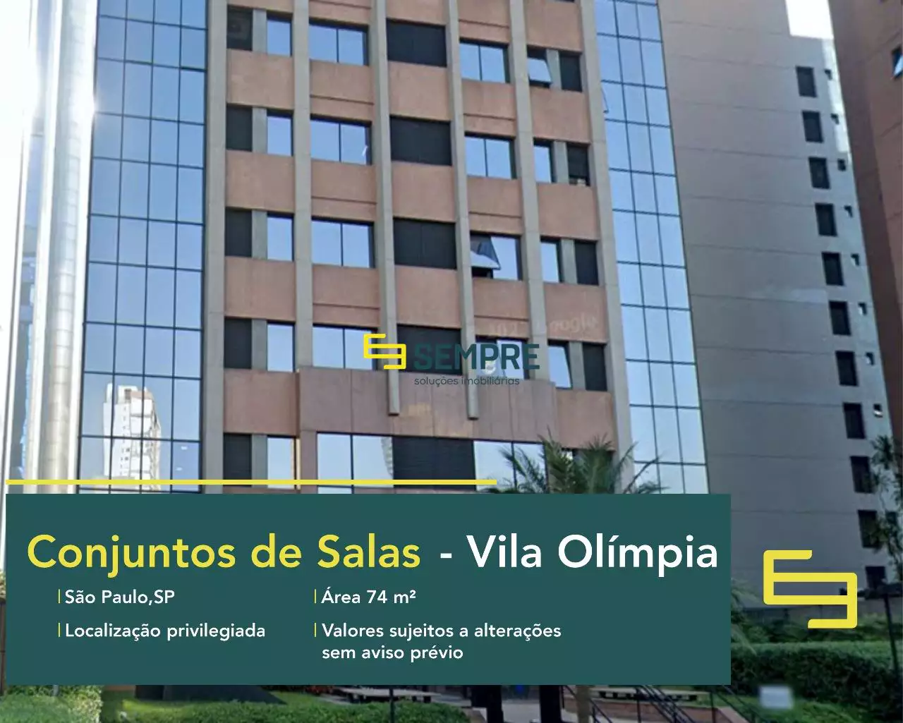 Conjunto de salas em São Paulo para locação, em excelente localização. O ponto comercial conta com área de 74,36 m².