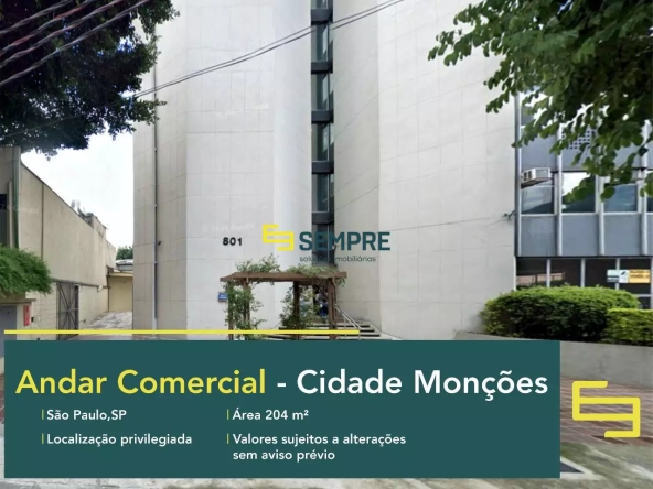 Andar comercial no Edifício Morumbi para locação em São Paulo, em excelente localização. O ponto comercial conta com área de 204 m².