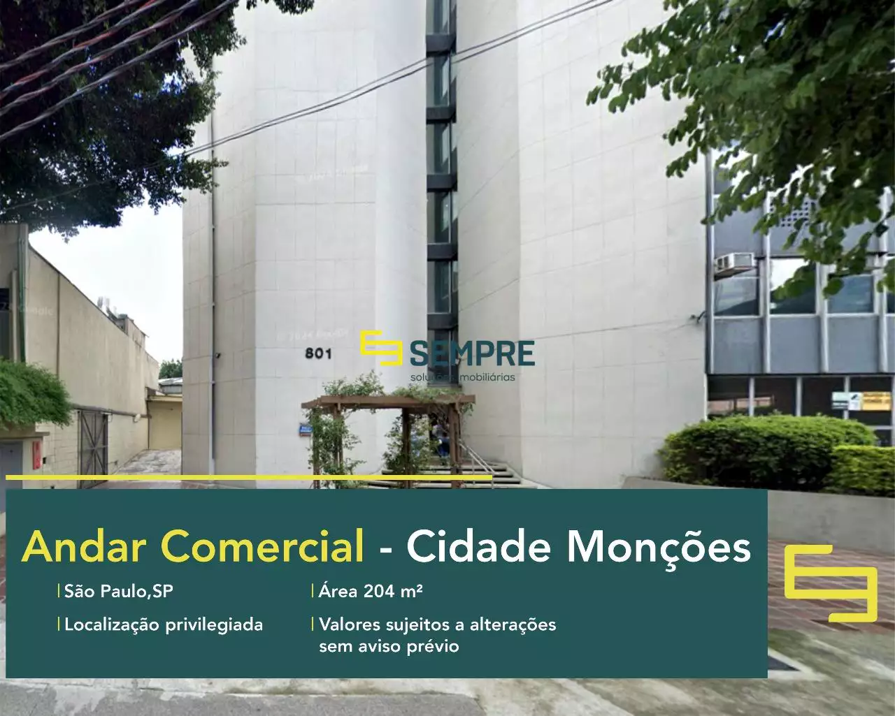 Andar comercial no Edifício Morumbi para locação em São Paulo, em excelente localização. O ponto comercial conta com área de 204 m².