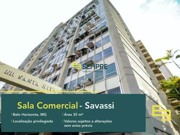 Sala comercial em excelente localização à venda em BH - Savassi. O ponto comercial conta com área de 35 m².