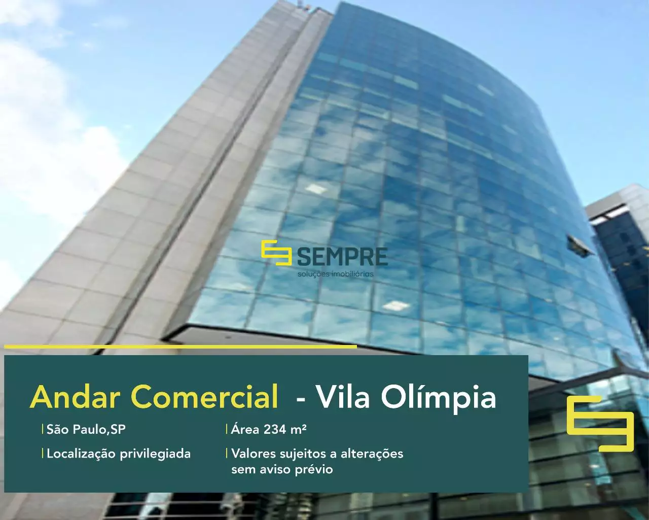 Andar corporativo no Edifício Pilar para alugar em SP - Vila Olímpia, em excelente localização. O ponto comercial conta com área de 234 m².