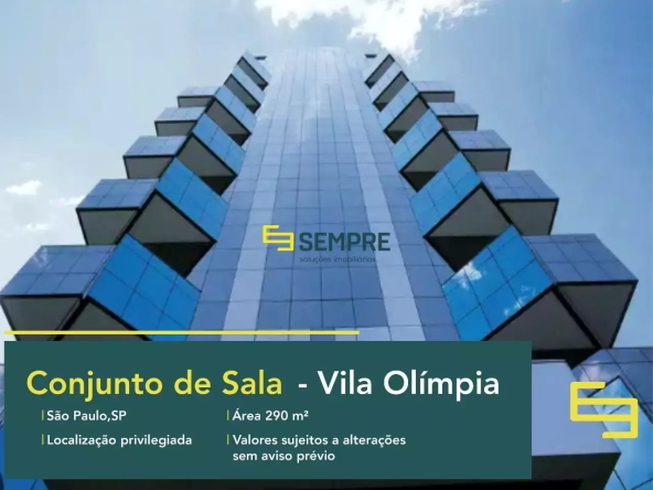 Conjunto de salas para locação em São Paulo no Business Center, em excelente localização. O ponto comercial conta com área de 290,93m².