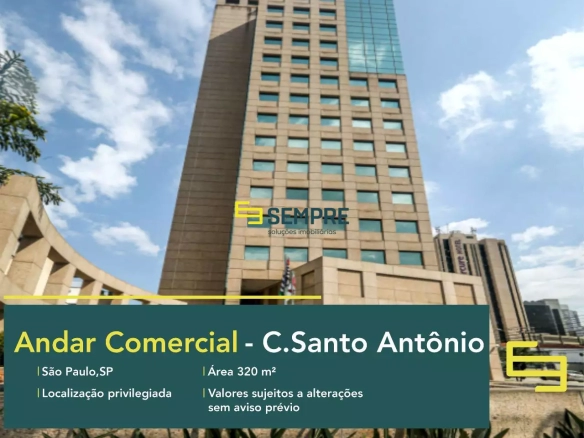 Andar corporativo no Chácara Santo Antônio em São Paulo, em excelente localização. O ponto comercial conta com área de 320 m².