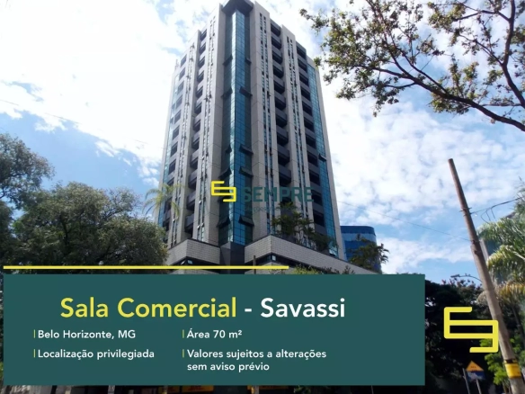 Sala comercial no Ed Monthélie à venda na Savassi - BH, em excelente localização. O ponto comercial conta com área de 70 m².