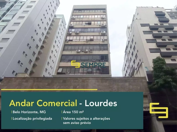 Aluguel de andar corrido no Lourdes - Belo Horizonte, em excelente localização. O ponto comercial conta com área de 150 m².