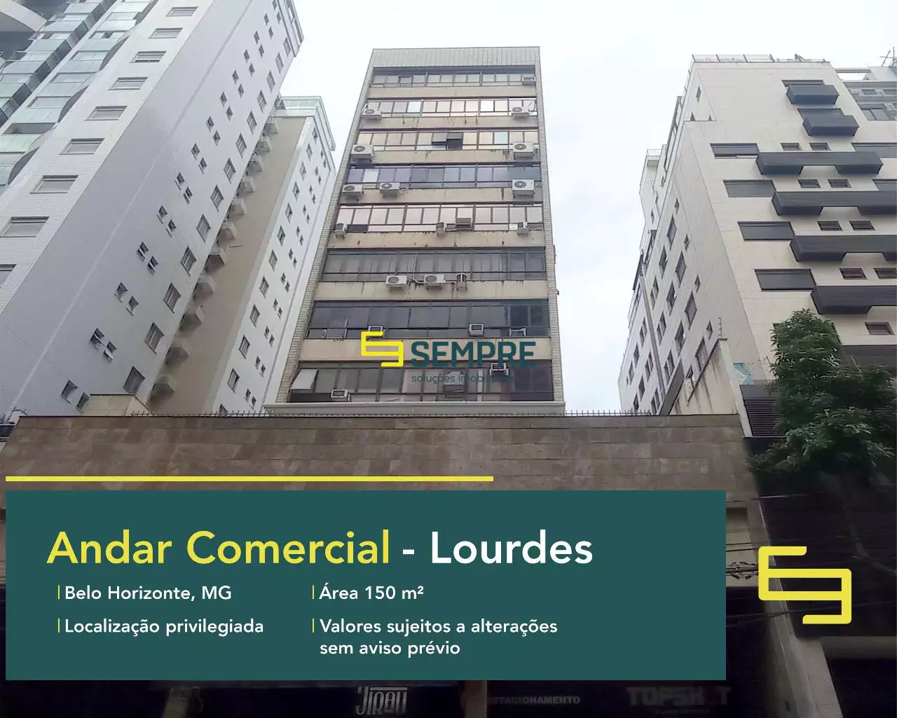 Aluguel de andar corrido no Lourdes - Belo Horizonte, em excelente localização. O ponto comercial conta com área de 150 m².