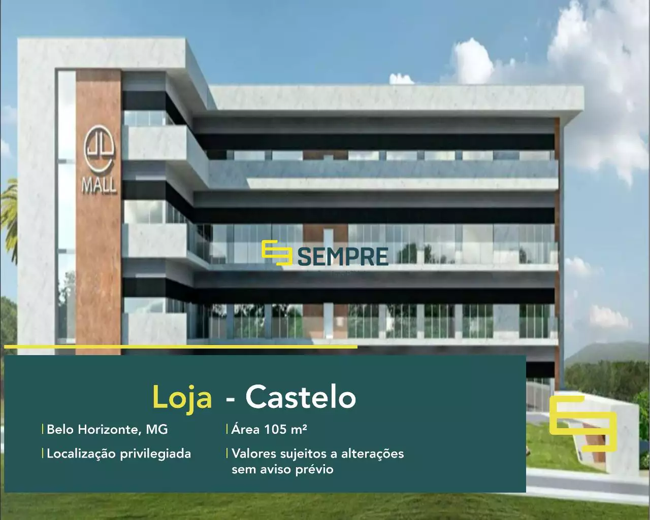 Loja para locação no Castelo em BH - Excelente ponto comercial, em excelente localização. O ponto comercial conta com área de 105,70 m².