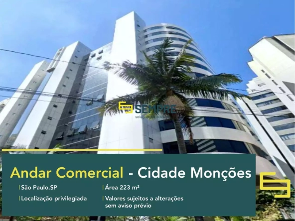 Andar corporativo no Cidade Monções à venda em São Paulo, em excelente localização. O ponto comercial conta com área de 223 m².