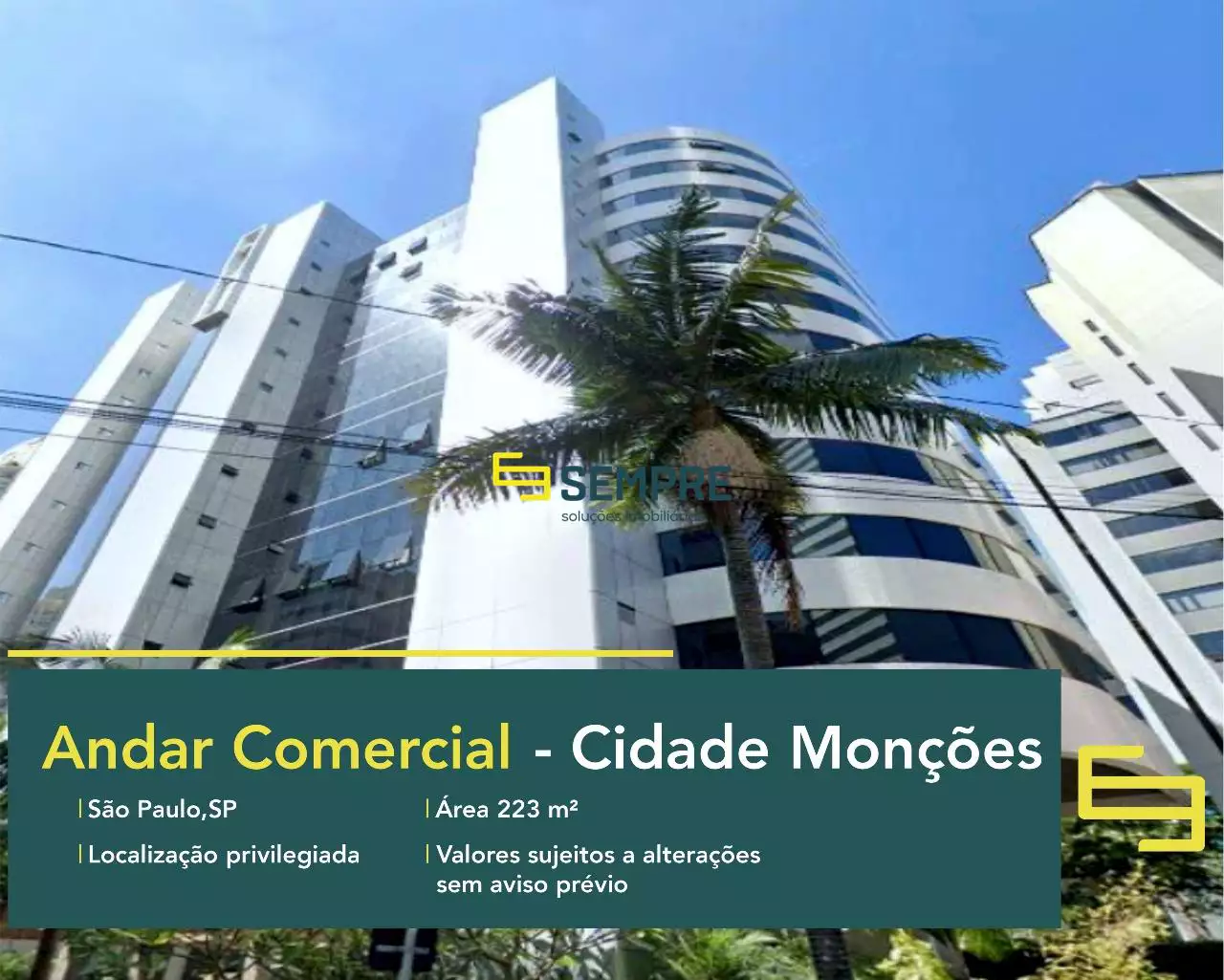 Andar corporativo no Cidade Monções à venda em São Paulo, em excelente localização. O ponto comercial conta com área de 223 m².