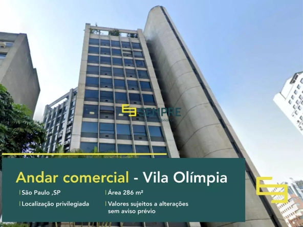 Andar comercial no edifício Beira Rio para locação em São Paulo, em excelente localização. O ponto comercial conta com área de 286,13 m².