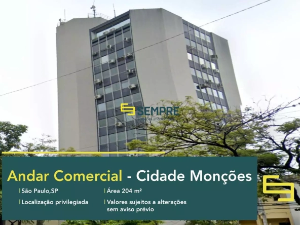 Andar corporativo no Edifício Morumbi à venda em São Paulo, em excelente localização. O ponto comercial conta com área de 204 m².