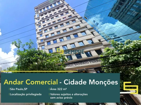 Andar comercial para locação em SP - Cidade Monções, em excelente localização. O ponto comercial conta com área de 322 m².