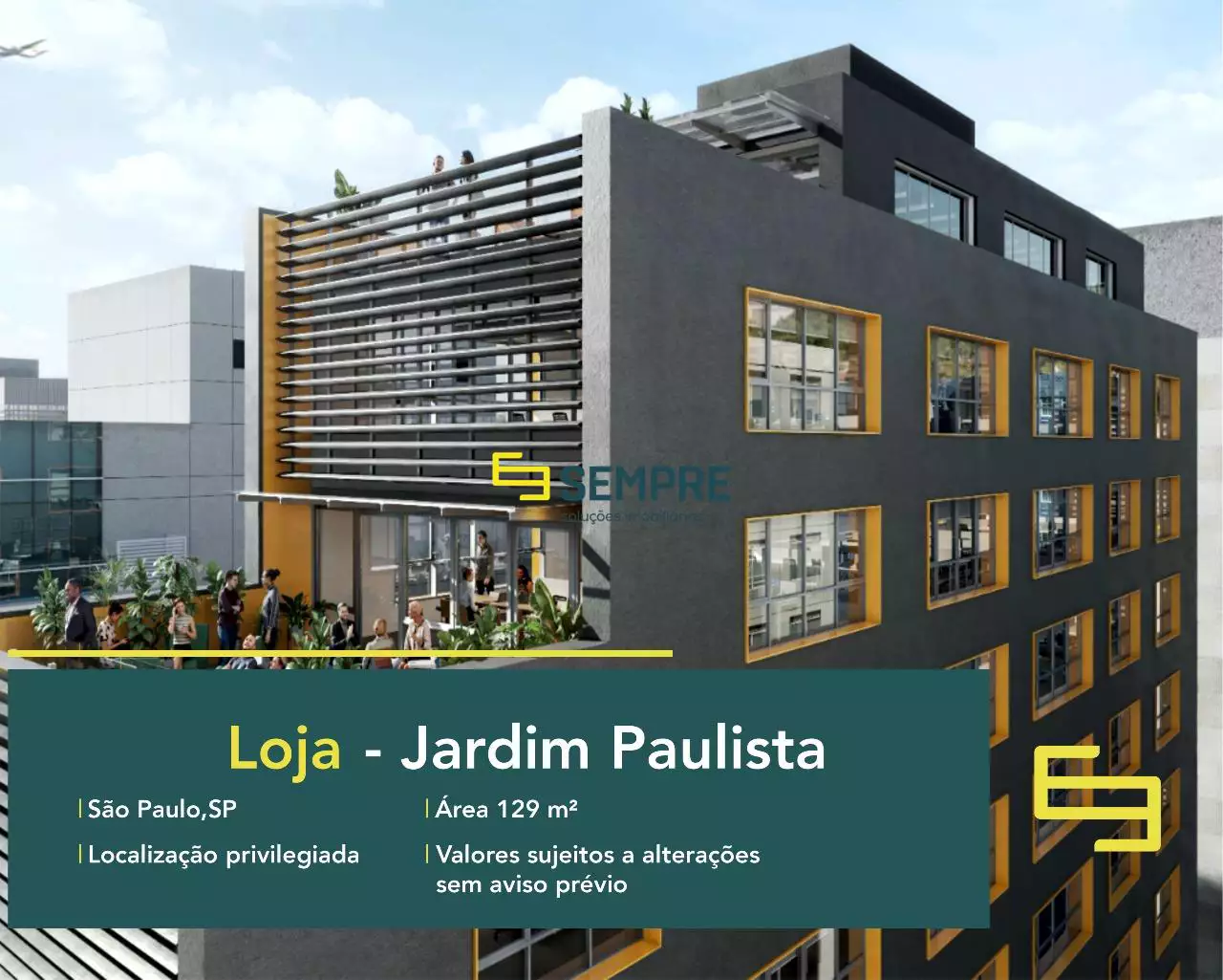 Aluguel de loja no Jardim Paulista - Bravo Paulista, em excelente localização. O ponto comercial conta com área de 129,96 m².