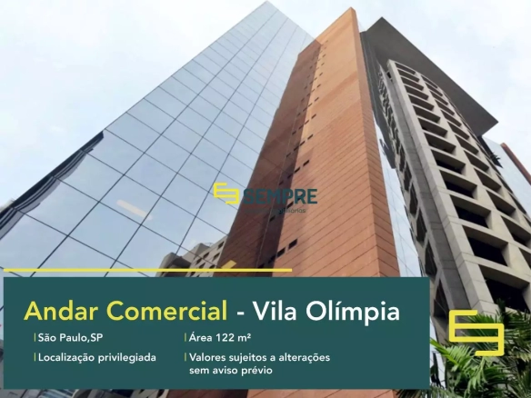 Andar corporativo no Edifício Atrium V para alugar em São Paulo, em excelente localização. O ponto comercial conta com área de 122 m².