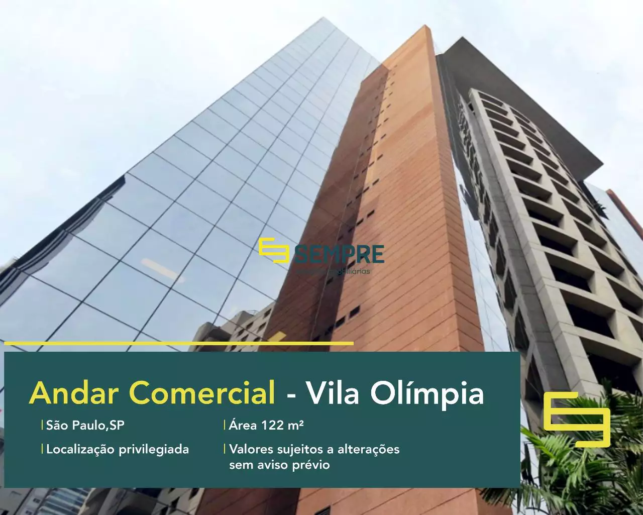 Andar corporativo no Edifício Atrium V para alugar em São Paulo, em excelente localização. O ponto comercial conta com área de 122 m².