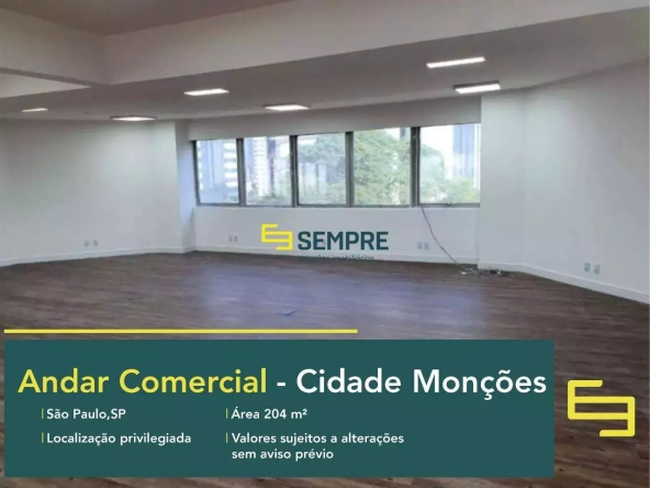 Andar corrido no Edifício Morumbi para locação em São Paulo, em excelente localização. O ponto comercial conta com área de 204 m².