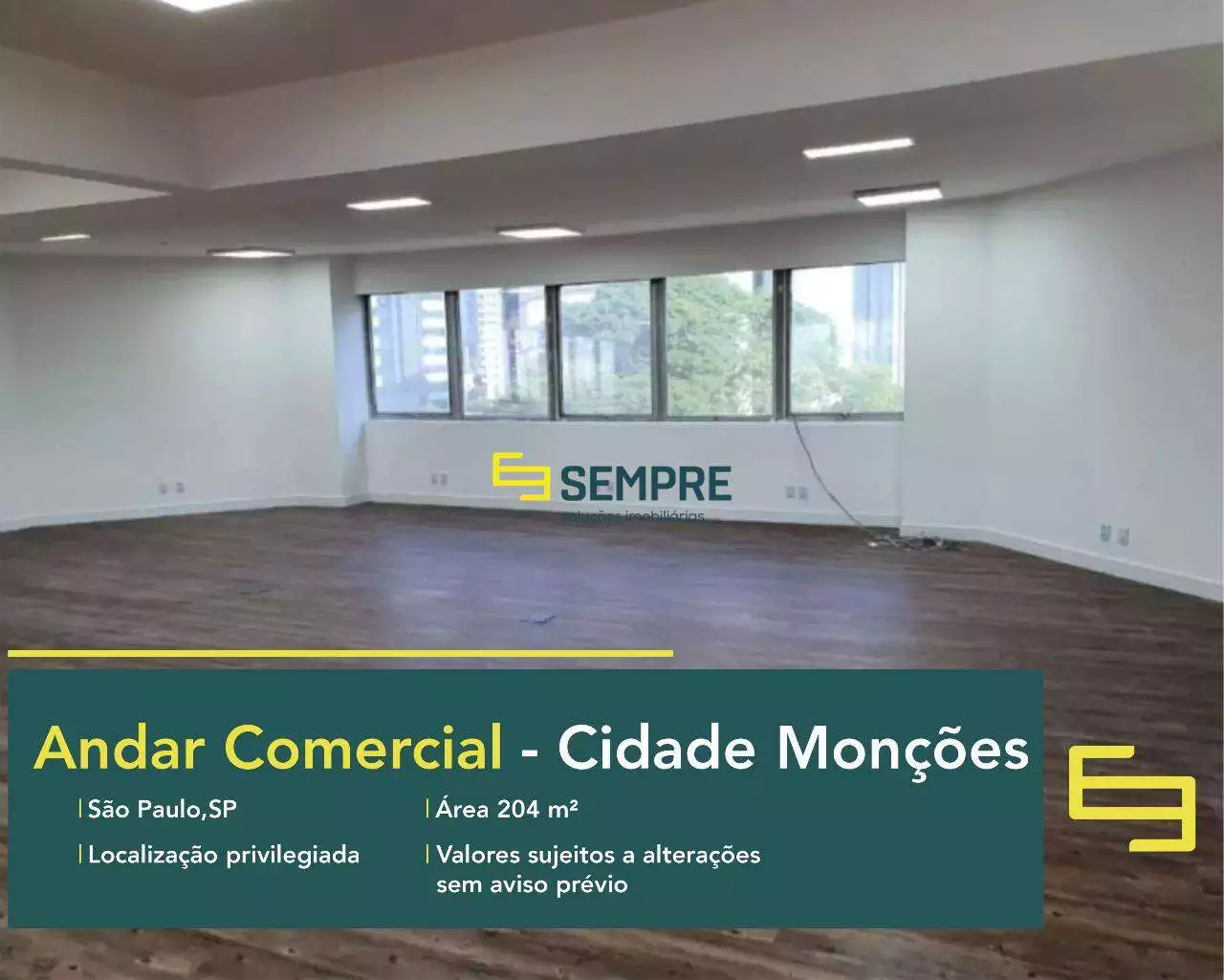 Andar corrido no Edifício Morumbi para locação em São Paulo, em excelente localização. O ponto comercial conta com área de 204 m².