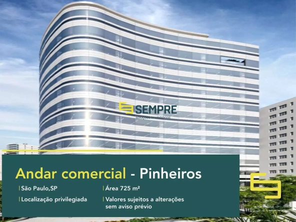 Andar corrido em São Paulo para alugar no bairro Pinheiros, em excelente localização. O ponto comercial conta com área de 725 m².