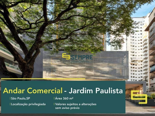 Andar corrido para alugar no Bravo Paulista em São Paulo, em excelente localização. O ponto comercial conta com área de 360,87 m².