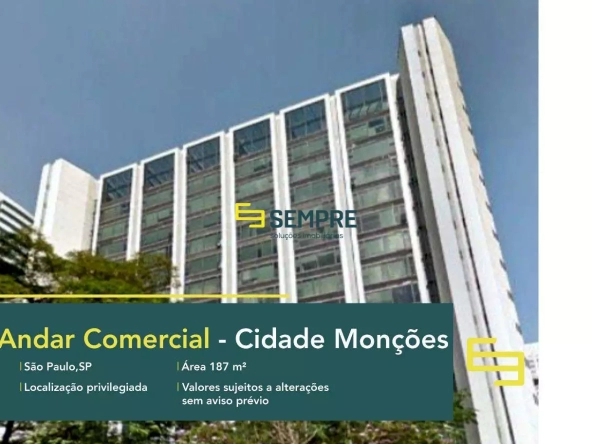 Andar corrido no Cidade Monções à venda em São Paulo, em excelente localização. O ponto comercial conta com área de 187,40 m².