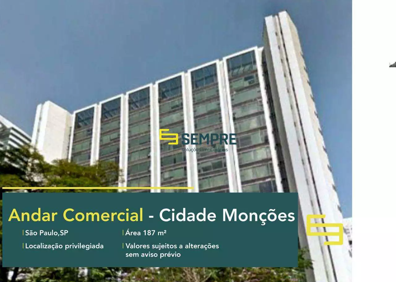 Andar corrido no Cidade Monções à venda em São Paulo, em excelente localização. O ponto comercial conta com área de 187,40 m².