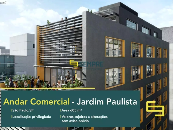 Andar comercial no Jardim Paulista para alugar - Bravo Paulista, em excelente localização. O ponto comercial conta com área de 605,34 m².