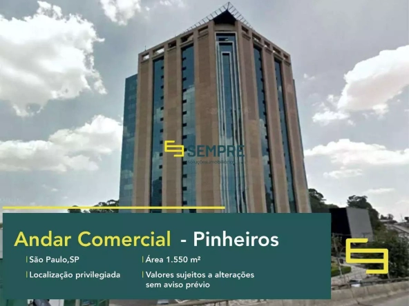 Andar corrido no Edifício Company Plaza para locação em SP, em excelente localização. O ponto comercial conta com área de 1.550 m².