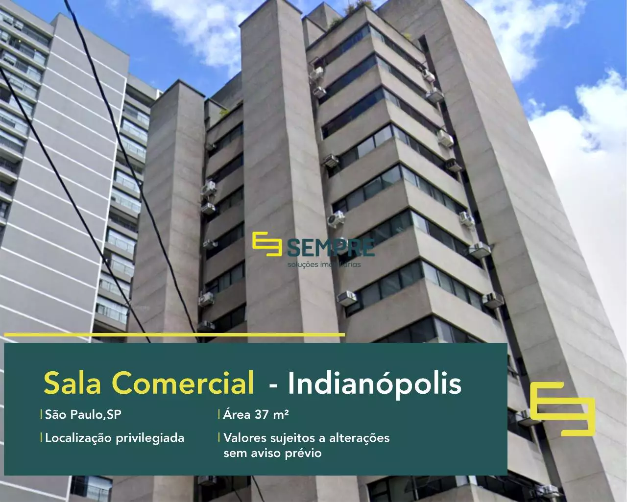 Sala comercial para alugar no Indianópolis - Ed Down Town em São Paulo, em excelente localização. O ponto comercial conta com área de 37 m²