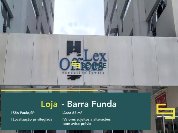 Loja à venda no Barra Funda em São Paulo, em excelente localização. O ponto comercial conta com área de 63,54 m².