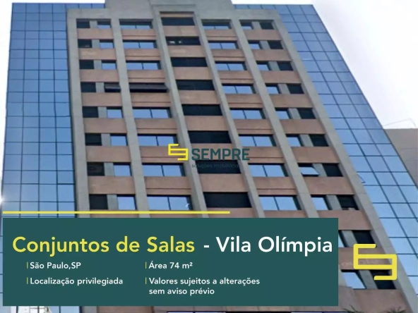 Conjunto de salas à venda no Edifício Net Office Empresarial - SP, em excelente localização. O ponto comercial conta com área de 74,36 m².