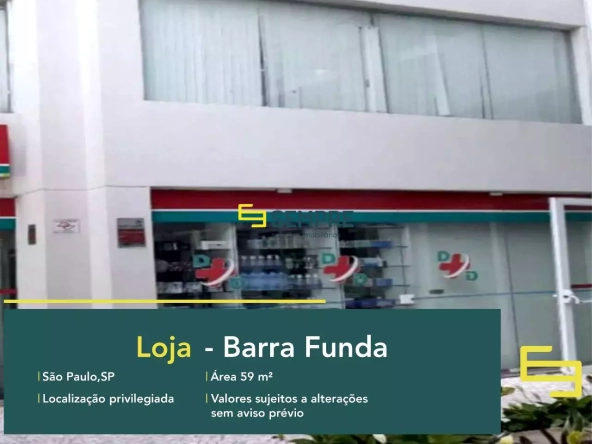 Loja para vender no Barra Funda em São Paulo, em excelente localização. O ponto comercial conta com área de 59,55 m².