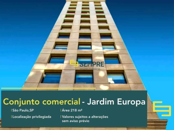 Laje corporativa no bairro Jardim Europa para alugar em São Paulo, em excelente localização. O ponto comercial conta com área de 218 m².