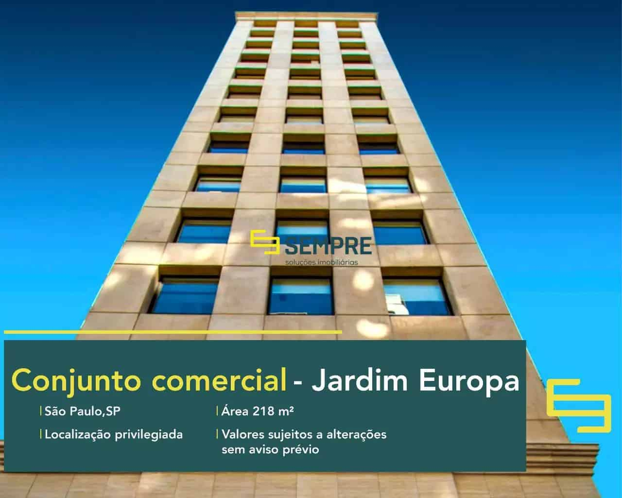 Laje corporativa no bairro Jardim Europa para alugar em São Paulo, em excelente localização. O ponto comercial conta com área de 218 m².