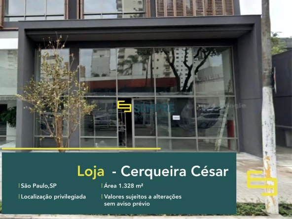 Loja para locação no Cerqueira César em São Paulo, em excelente localização. O estabelecimento comercial conta com área de 1.328,85 m².