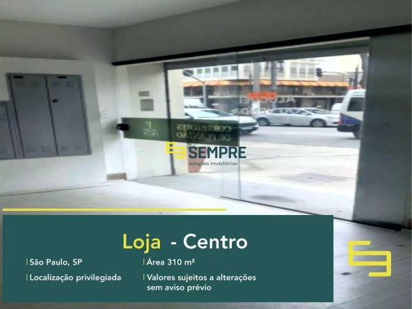 Loja no Centro de São Paulo para locação, em excelente localização. O estabelecimento comercial conta com área de 310,81 m².