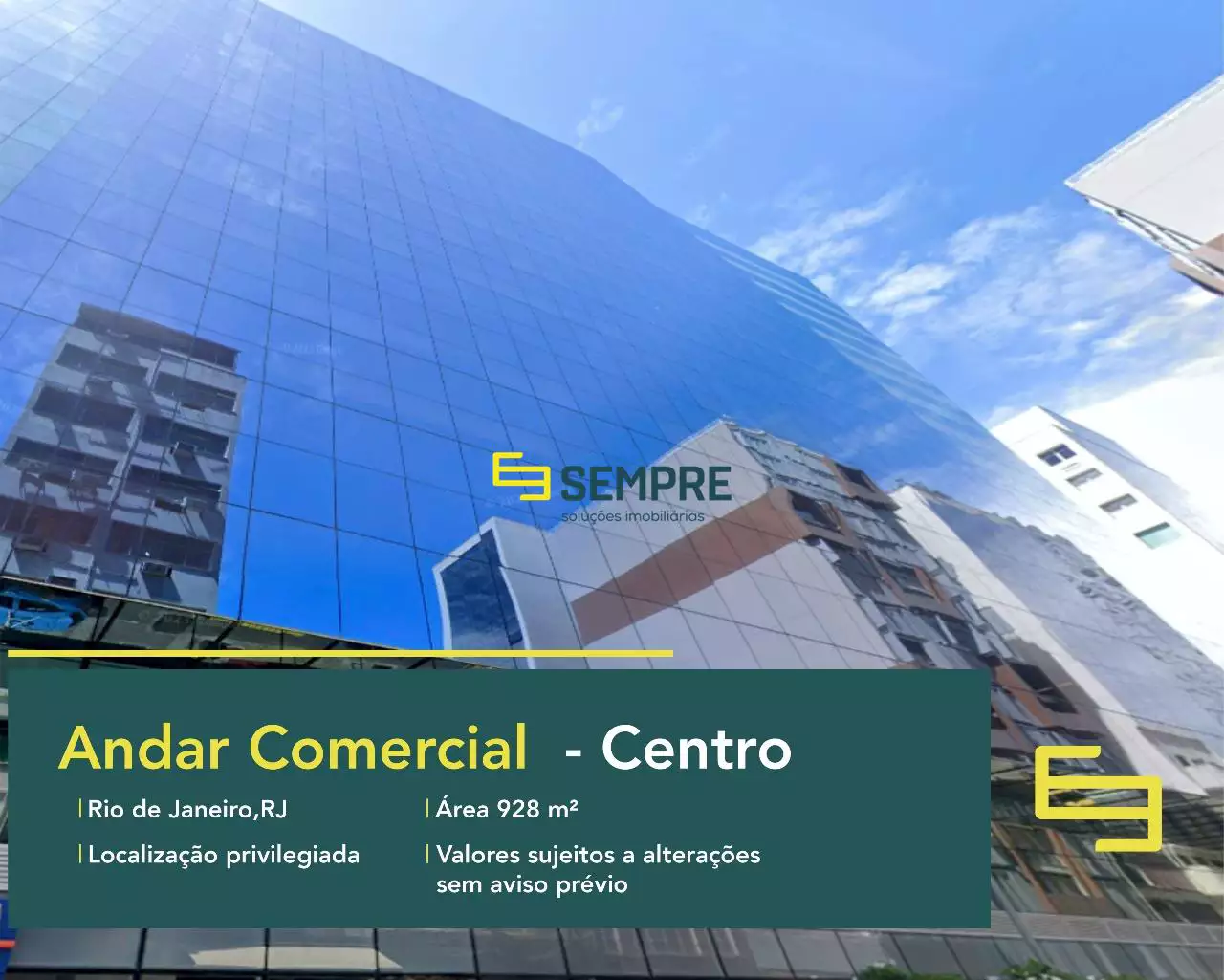 Andar corporativo no Centro do RJ para locação - Edifício Passeio Corporate. O estabelecimento comercial conta com área de 928,90 m².