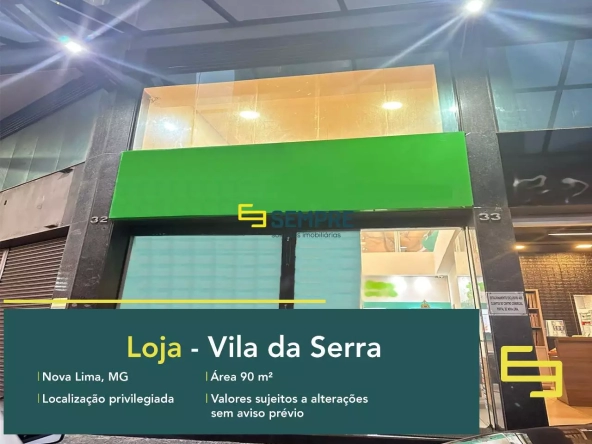 Loja no Vila da Serra para alugar em Nova Lima - Belo Horizonte, em excelente localização. O ponto comercial conta com área de 90 m².