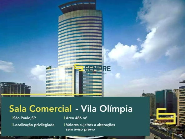 Sala comercial para locação no Vila Olímpia em São Paulo, em excelente localização. O ponto comercial conta com área de 486,84 m².