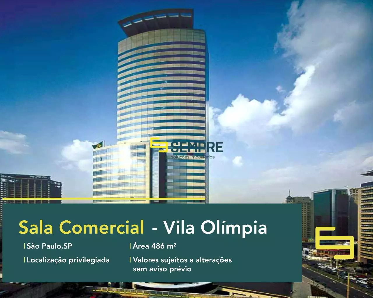 Sala comercial para locação no Vila Olímpia em São Paulo, em excelente localização. O ponto comercial conta com área de 486,84 m².