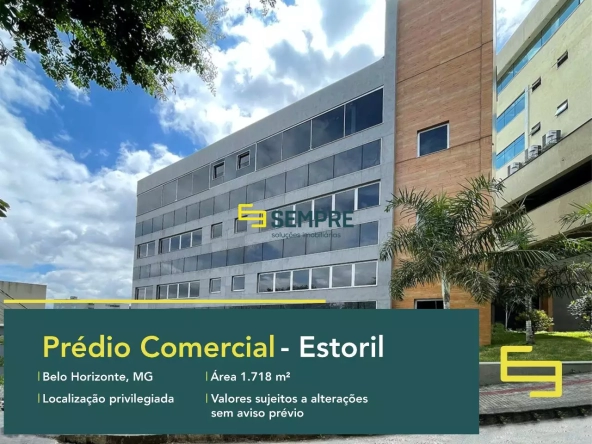 Prédio comercial à venda no Estoril em Belo Horizonte, em excelente localização. O ponto comercial conta com área de 1.718,50 m².