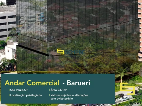 Andar comercial no Alphaville para locação em Barueri - São Paulo, em excelente localização. O ponto comercial conta com área de 237 m².