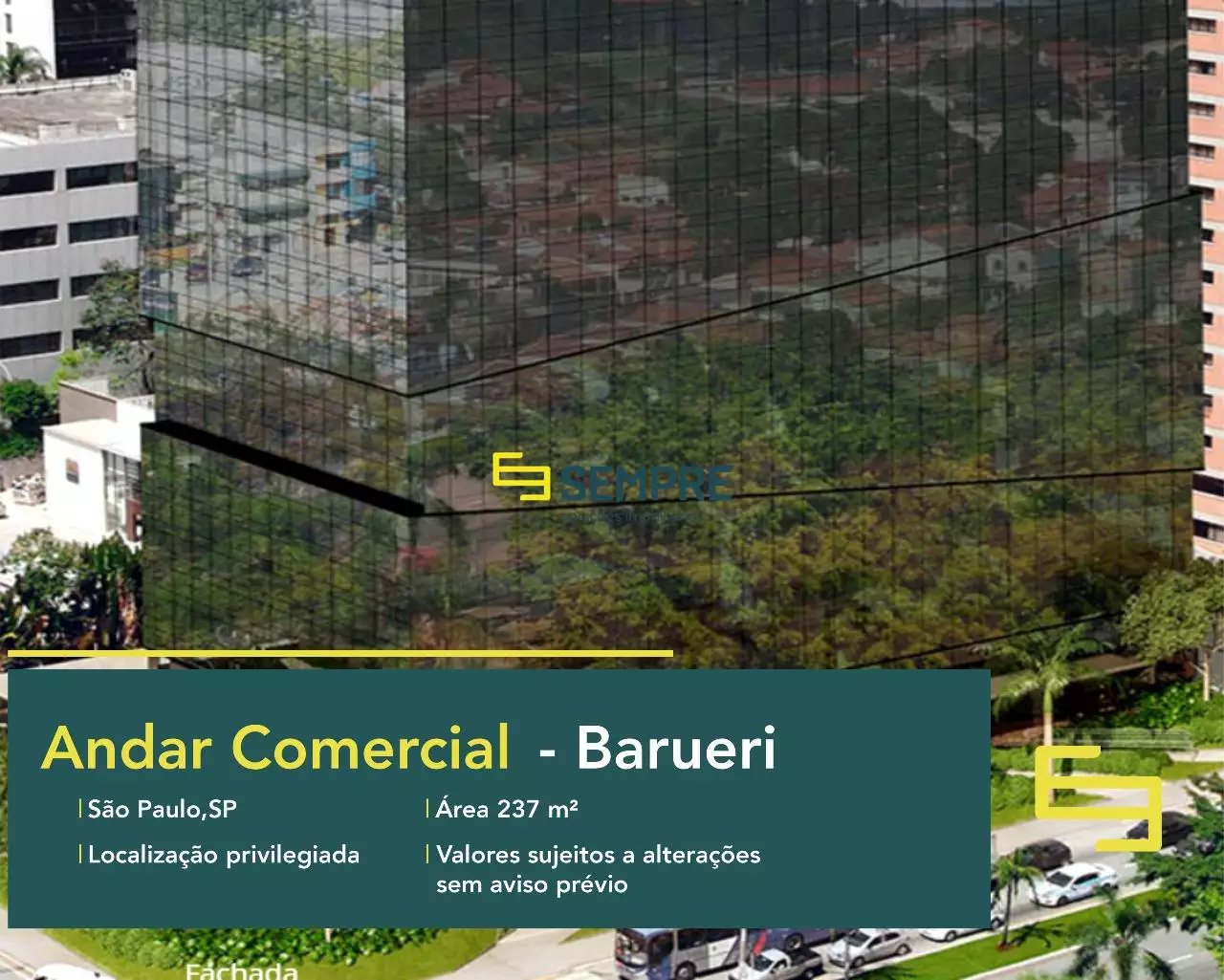 Andar comercial no Alphaville para locação em Barueri - São Paulo, em excelente localização. O ponto comercial conta com área de 237 m².