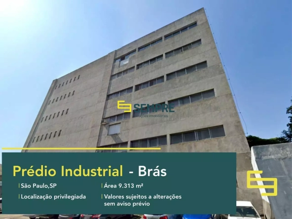 Prédio industrial à venda no Brás em São Paulo, em excelente localização. O ponto comercial conta com área de 9.313 m².