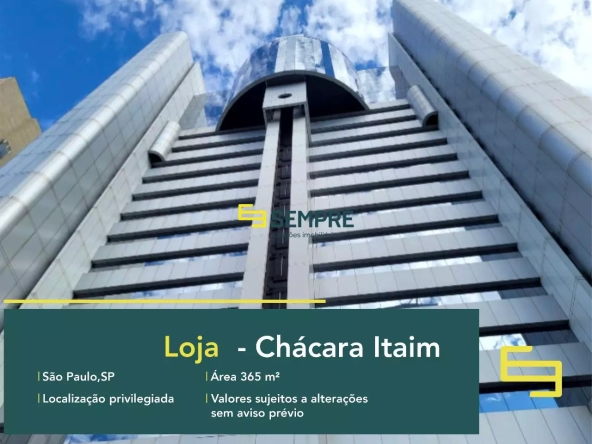 Loja para locação no Chácara Itaim em São Paulo, em excelente localização. O ponto comercial conta com área de 365 m².