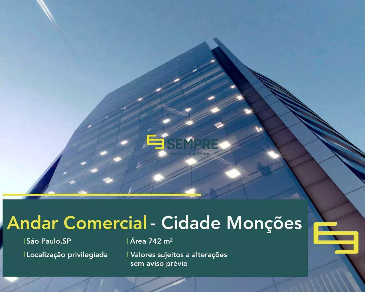 Andar comercial para alugar em SP - Edifício Vista Nações Unidas. O estabelecimento comercial conta com área de 742,80 m².