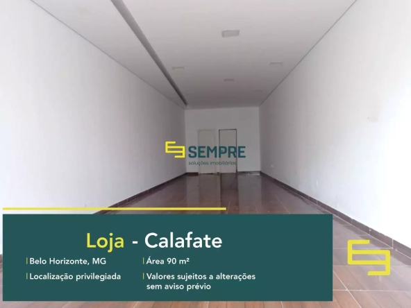 Loja para alugar no Calafate em Belo Horizonte, em excelente localização. O estabelecimento comercial conta com área de 90 m².