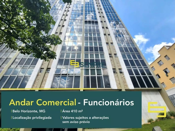 Andar corrido para vender no Funcionários em Belo Horizonte - Edifício Work Center. O estabelecimento comercial conta com área de 410 m².