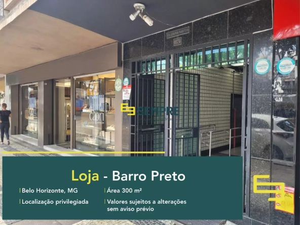 Ponto comercial para alugar no Barro Preto em Belo Horizonte, em excelente localização. O estabelecimento comercial conta com área de 300 m².