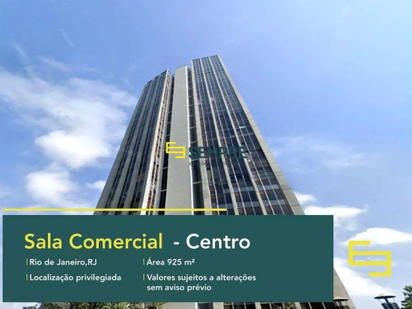 Sala comercial no Centro do RJ para locação - Edifício Castello Branco. O estabelecimento comercial conta com área de 925 m².