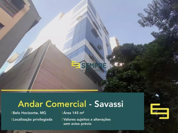 Sala comercial no centro da Savassi para locação - Edifício Strauss. O estabelecimento comercial conta com área de 145 m².